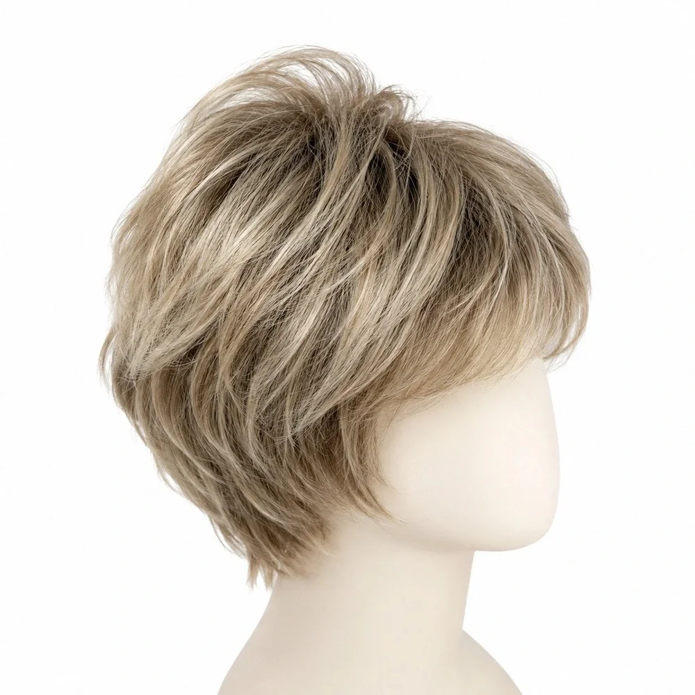 Paula Young AVG Wig Short Layered Pixie Ash Blonde Dark Roots A0304 Synthetic